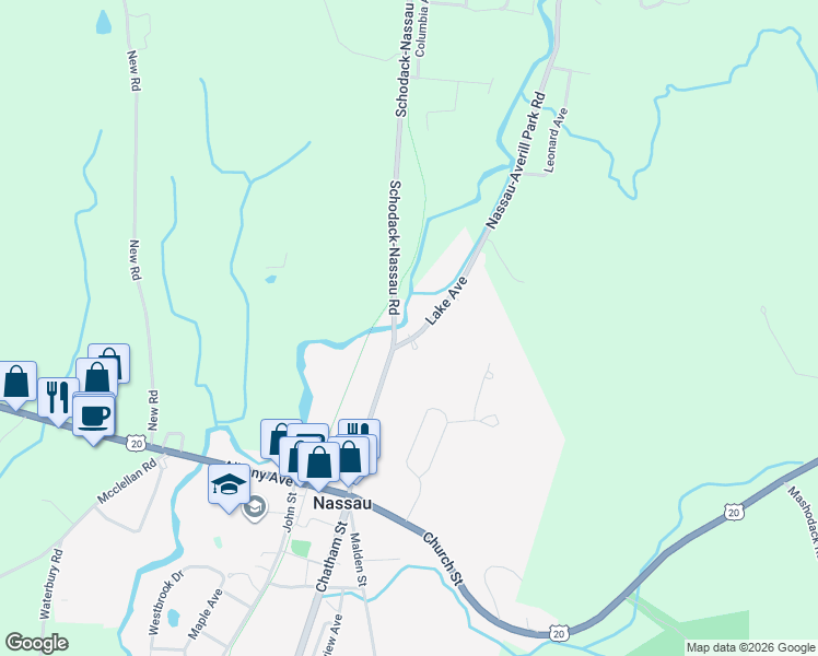 map of restaurants, bars, coffee shops, grocery stores, and more near 53 Lake Avenue in Nassau