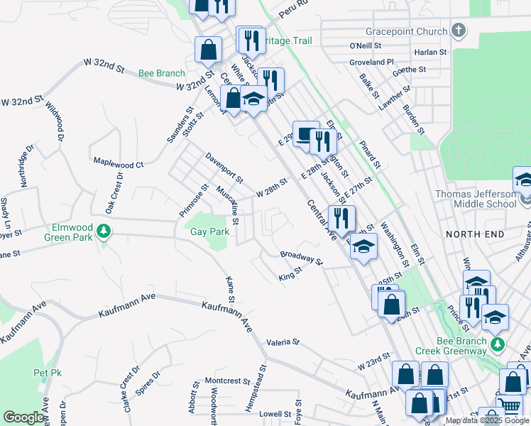 map of restaurants, bars, coffee shops, grocery stores, and more near 2725 Pleasant View Drive in Dubuque