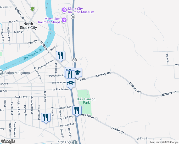 map of restaurants, bars, coffee shops, grocery stores, and more near 2400-2698 Wilson Street in Sioux City