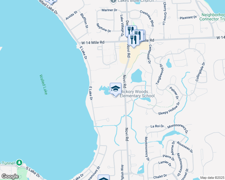 map of restaurants, bars, coffee shops, grocery stores, and more near 30655 Novi Road in Novi