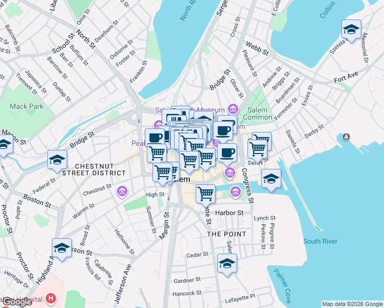 map of restaurants, bars, coffee shops, grocery stores, and more near in Salem