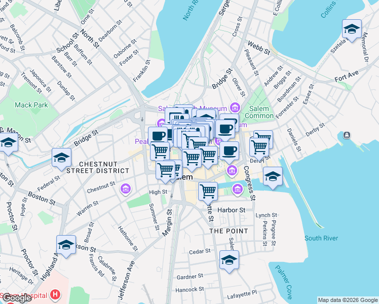 map of restaurants, bars, coffee shops, grocery stores, and more near in Salem