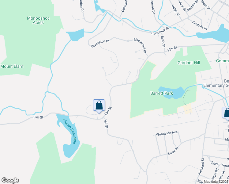 map of restaurants, bars, coffee shops, grocery stores, and more near 475 Elm Street in Leominster