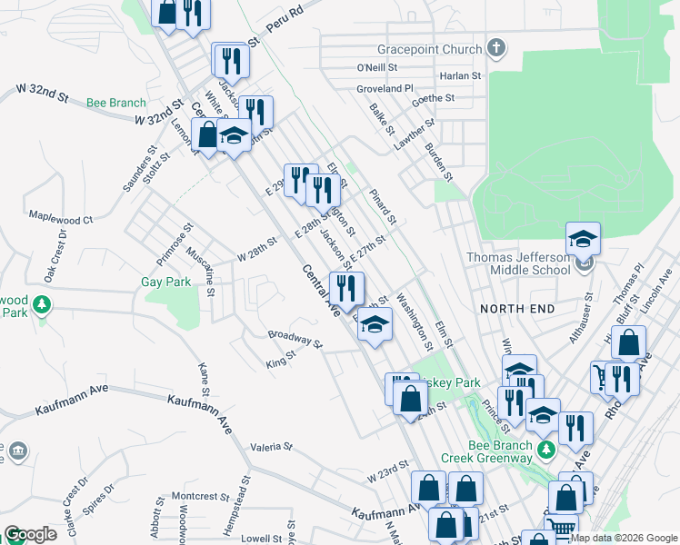 map of restaurants, bars, coffee shops, grocery stores, and more near 231 East 27th Street in Dubuque