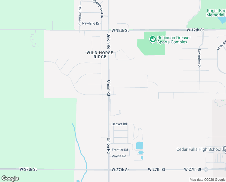 map of restaurants, bars, coffee shops, grocery stores, and more near 1898-2506 Union Road in Cedar Falls