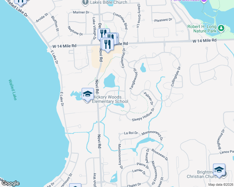 map of restaurants, bars, coffee shops, grocery stores, and more near 41931 Cantebury Drive in Novi