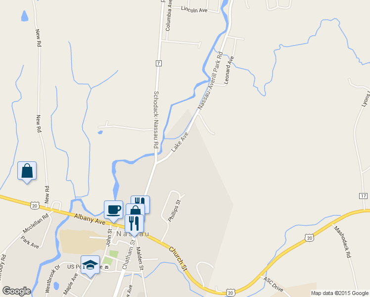 map of restaurants, bars, coffee shops, grocery stores, and more near 34 Lake Avenue in Nassau