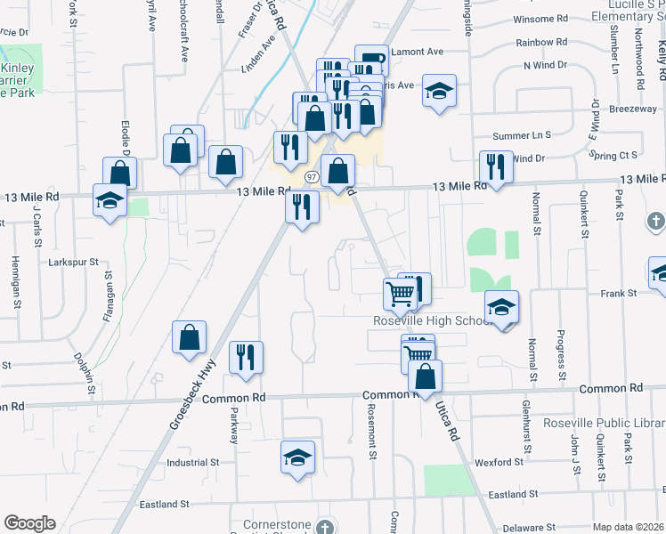 map of restaurants, bars, coffee shops, grocery stores, and more near 30643 Hidden Pines Lane in Roseville