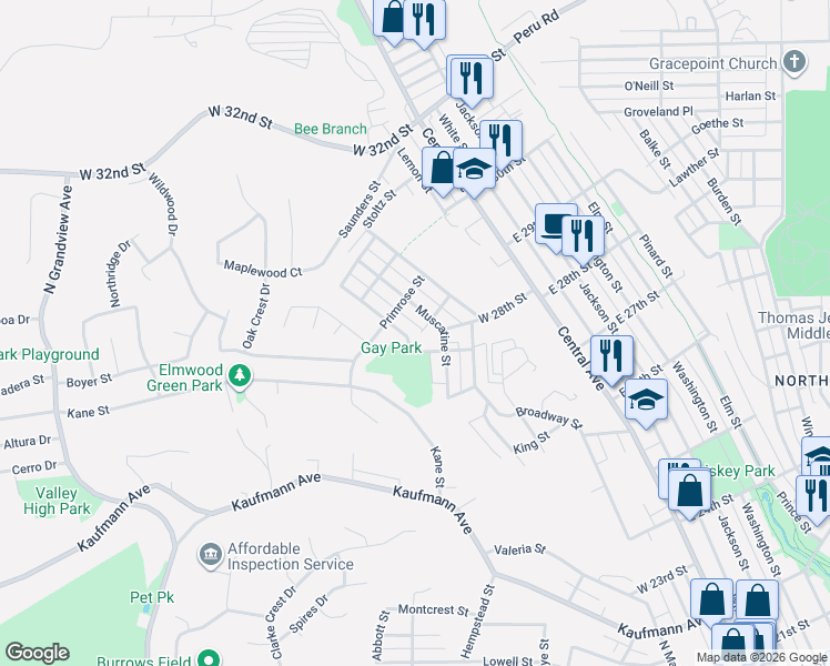 map of restaurants, bars, coffee shops, grocery stores, and more near 2820 Muscatine Street in Dubuque