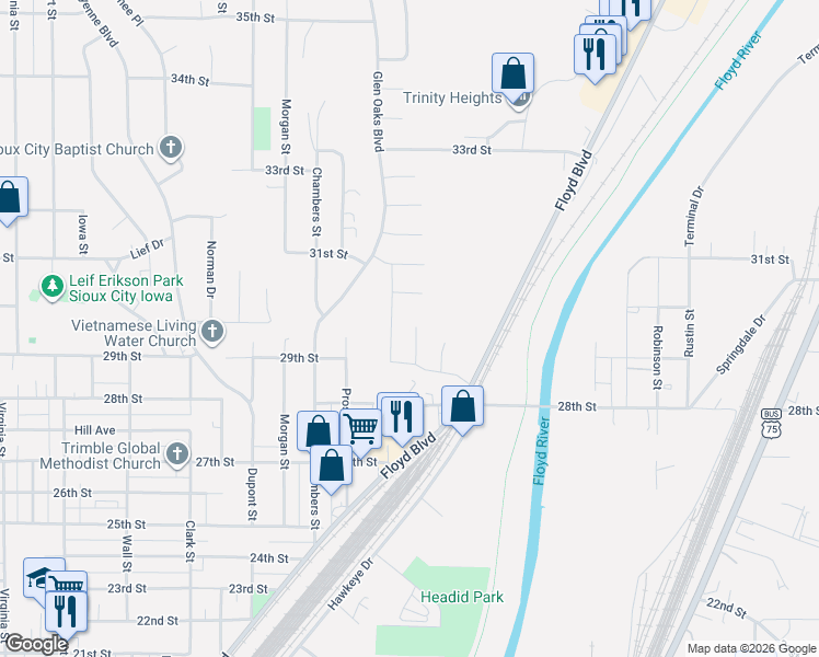 map of restaurants, bars, coffee shops, grocery stores, and more near 2000-2098 Bell Court in Sioux City