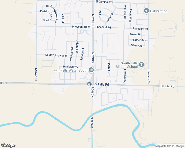 map of restaurants, bars, coffee shops, grocery stores, and more near 1601-1605 Washington Street South in Twin Falls