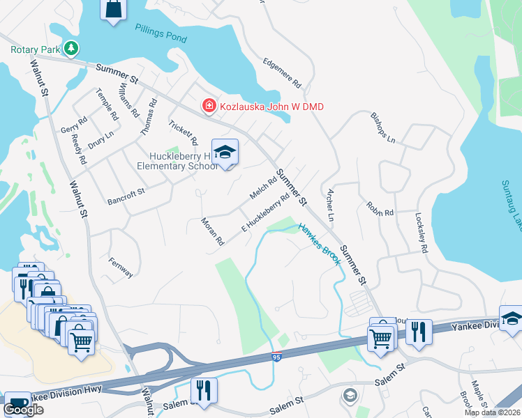 map of restaurants, bars, coffee shops, grocery stores, and more near 9 Melch Road in Lynnfield
