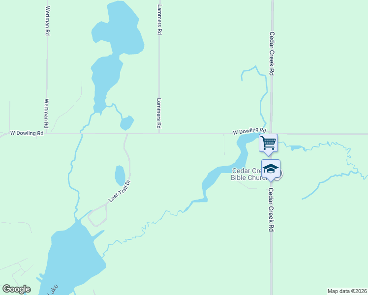 map of restaurants, bars, coffee shops, grocery stores, and more near 2347 West Dowling Road in Delton