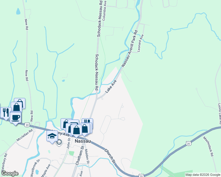 map of restaurants, bars, coffee shops, grocery stores, and more near 34 Lake Avenue in Nassau
