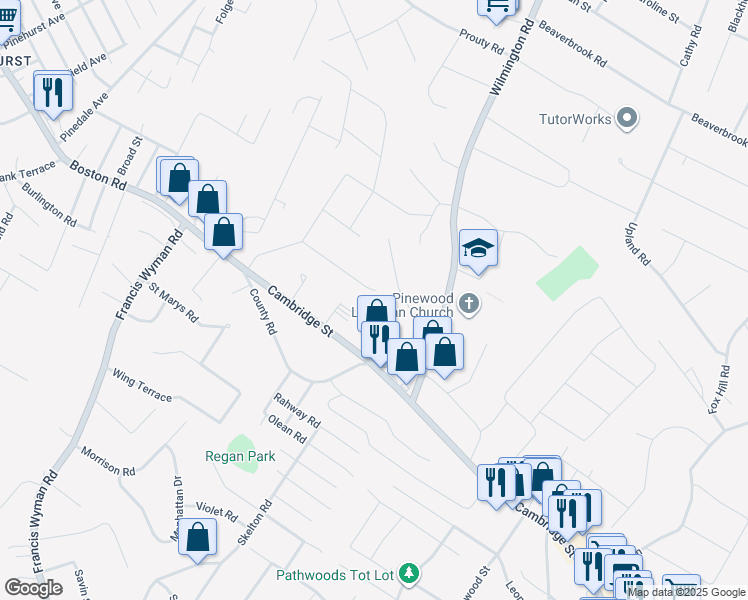 map of restaurants, bars, coffee shops, grocery stores, and more near 18 Alma Road in Burlington