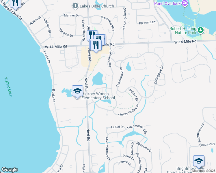 map of restaurants, bars, coffee shops, grocery stores, and more near 41931 Cantebury Drive in Novi