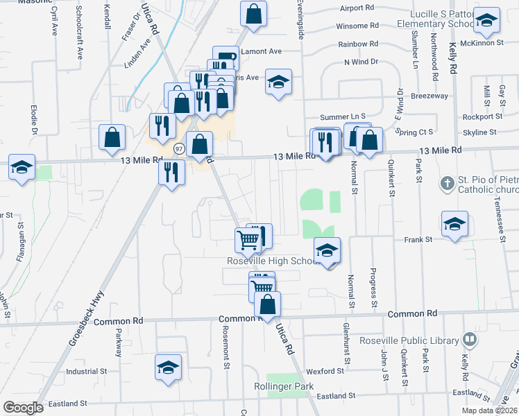 map of restaurants, bars, coffee shops, grocery stores, and more near 30608 Oakridge Manor Drive in Roseville