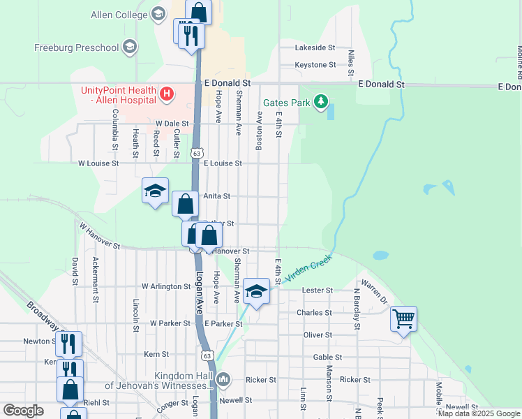 map of restaurants, bars, coffee shops, grocery stores, and more near 421 Boston Avenue in Waterloo