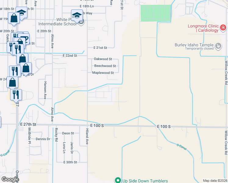 map of restaurants, bars, coffee shops, grocery stores, and more near 2465 Hiland Avenue in Burley
