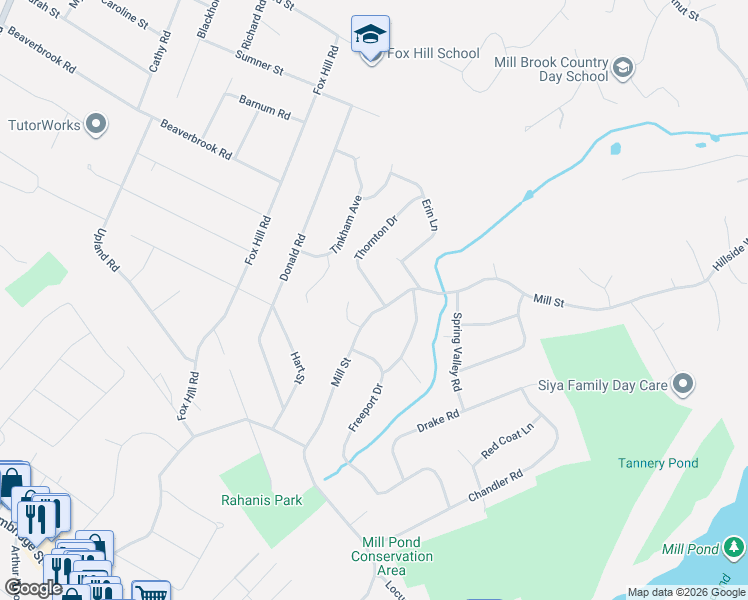 map of restaurants, bars, coffee shops, grocery stores, and more near 156 Mill Street in Burlington