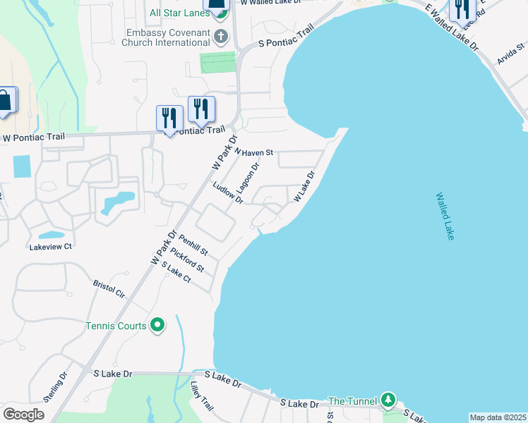 map of restaurants, bars, coffee shops, grocery stores, and more near 1655 Harbor Cove Way in Novi