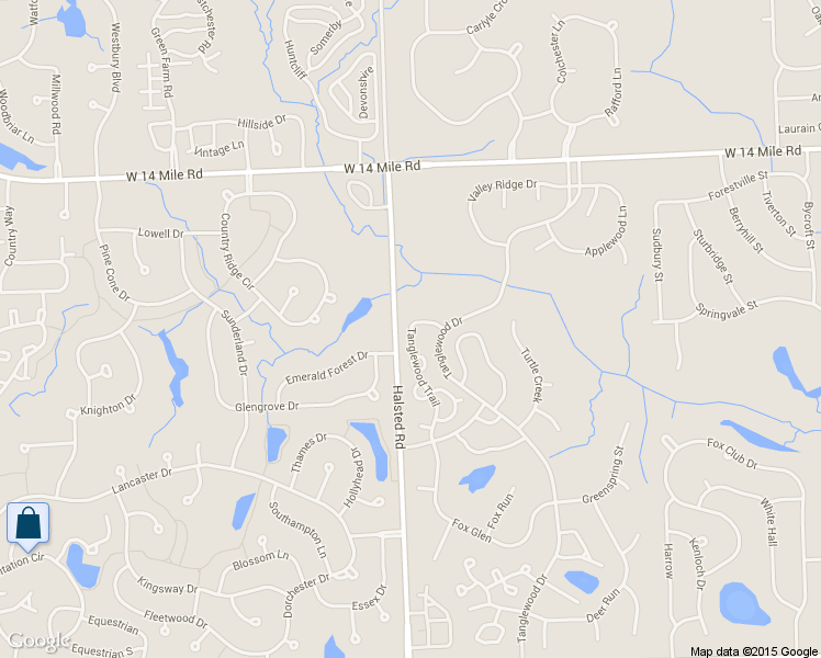 map of restaurants, bars, coffee shops, grocery stores, and more near 30825 Tanglewood Trail in Farmington Hills