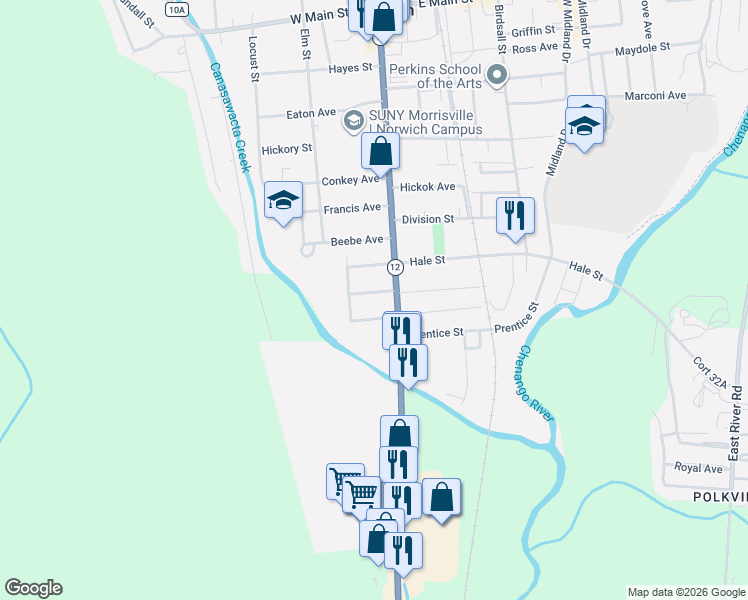 map of restaurants, bars, coffee shops, grocery stores, and more near 9 Morse Avenue in Norwich