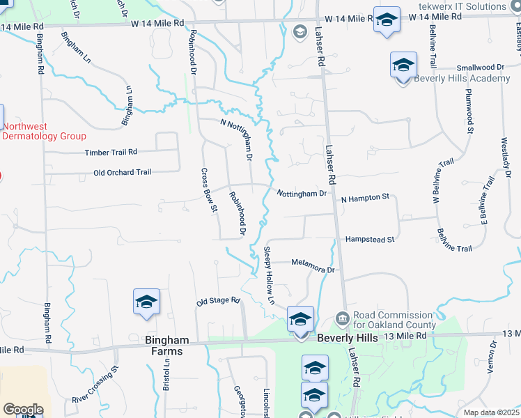map of restaurants, bars, coffee shops, grocery stores, and more near 22337 Nottingham Court in Beverly Hills