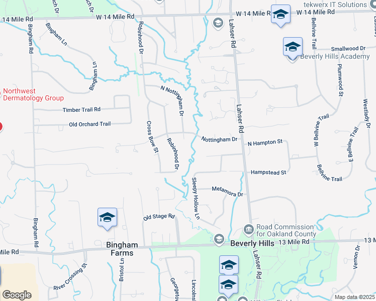 map of restaurants, bars, coffee shops, grocery stores, and more near 22337 Nottingham Court in Beverly Hills