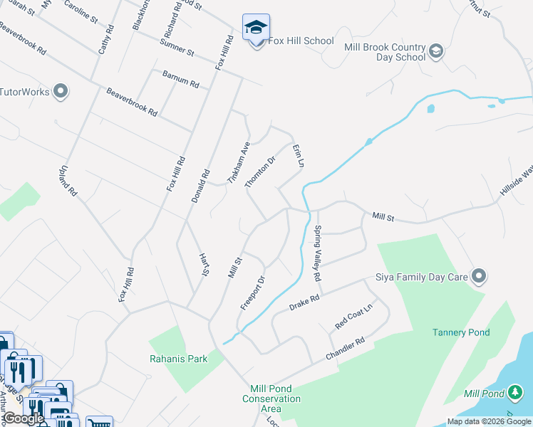 map of restaurants, bars, coffee shops, grocery stores, and more near 156 Mill Street in Burlington