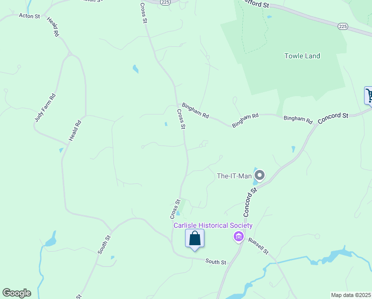 map of restaurants, bars, coffee shops, grocery stores, and more near 280 Cross Street in Carlisle