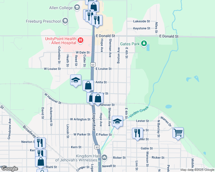 map of restaurants, bars, coffee shops, grocery stores, and more near 427 Sherman Avenue in Waterloo