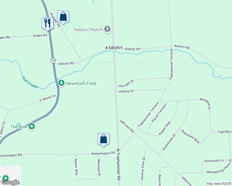 map of restaurants, bars, coffee shops, grocery stores, and more near 2844 N Triphammer Rd in Ithaca