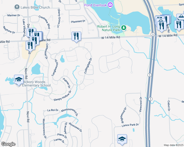 map of restaurants, bars, coffee shops, grocery stores, and more near 41387 Belden Circle in Novi