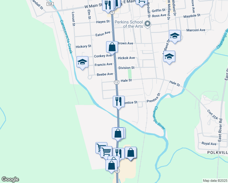 map of restaurants, bars, coffee shops, grocery stores, and more near 138 South Broad Street in Norwich
