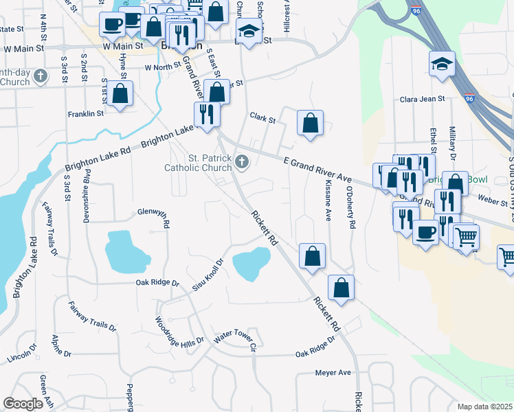 map of restaurants, bars, coffee shops, grocery stores, and more near 817 Rickett Road in Brighton