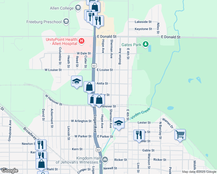 map of restaurants, bars, coffee shops, grocery stores, and more near 427 Sherman Avenue in Waterloo