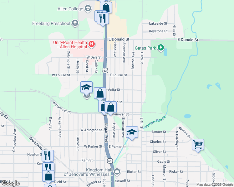 map of restaurants, bars, coffee shops, grocery stores, and more near 427 Sherman Avenue in Waterloo