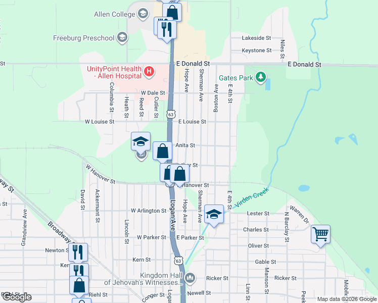 map of restaurants, bars, coffee shops, grocery stores, and more near 427 Sherman Avenue in Waterloo