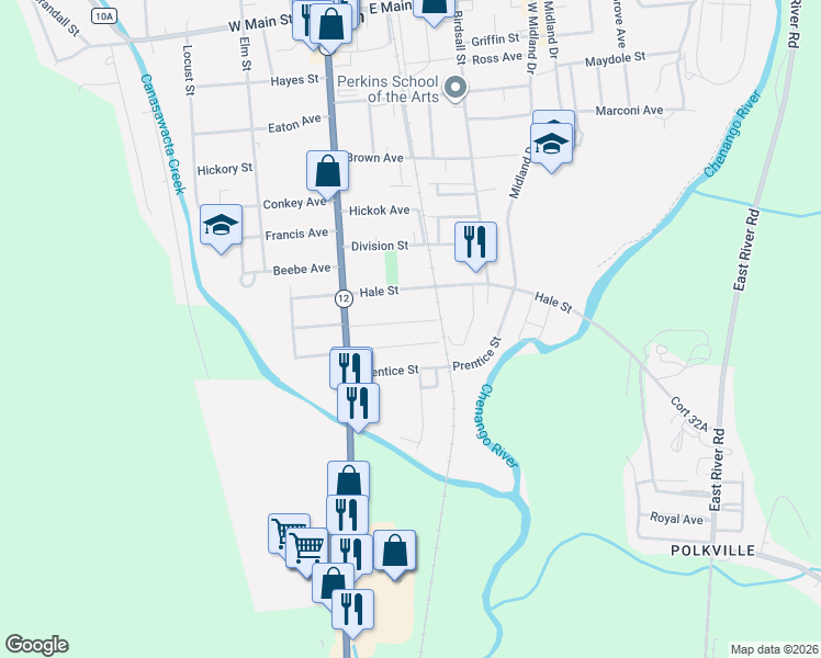 map of restaurants, bars, coffee shops, grocery stores, and more near 24 Jones Ave in Norwich