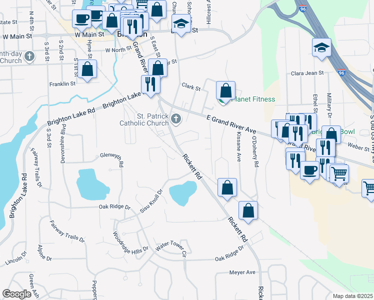 map of restaurants, bars, coffee shops, grocery stores, and more near 815 Rickett Road in Brighton