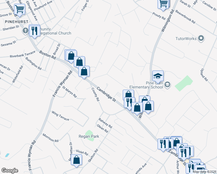 map of restaurants, bars, coffee shops, grocery stores, and more near 3 Edsel Drive in Burlington