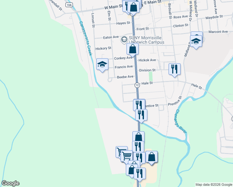 map of restaurants, bars, coffee shops, grocery stores, and more near 14 Coomes Street in Norwich