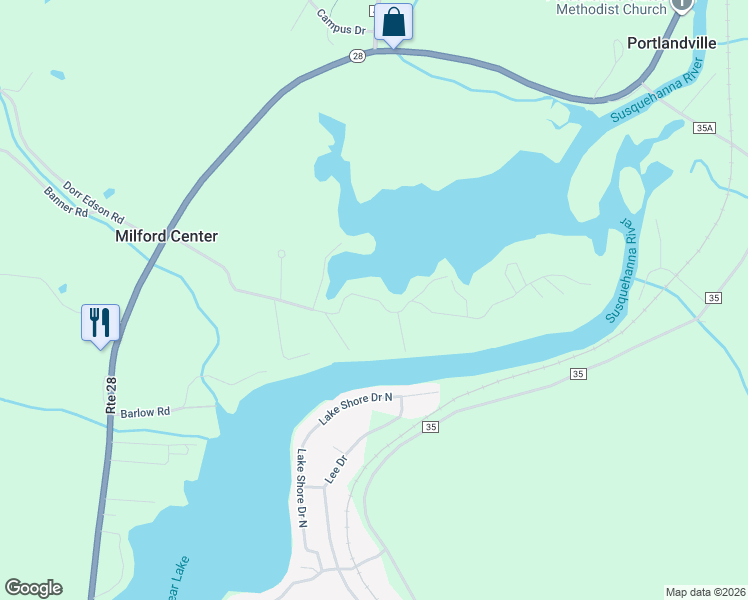 map of restaurants, bars, coffee shops, grocery stores, and more near Bob Wilson Road in Oneonta