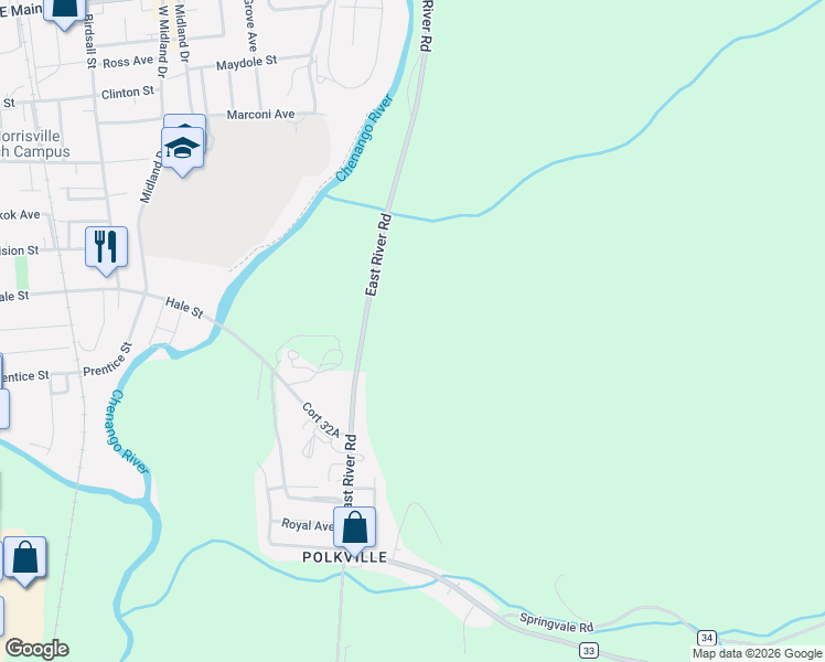 map of restaurants, bars, coffee shops, grocery stores, and more near 5603 E River Rd in Norwich