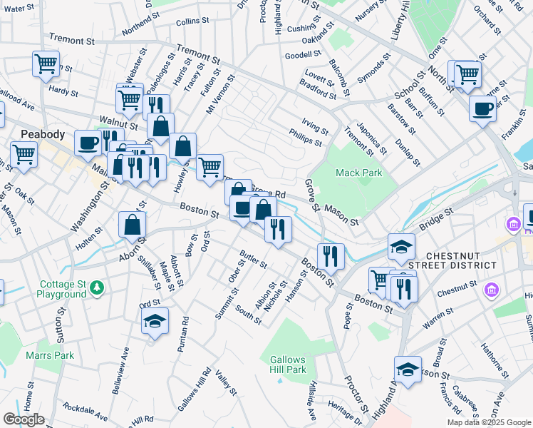 map of restaurants, bars, coffee shops, grocery stores, and more near 41 Beaver Street in Salem