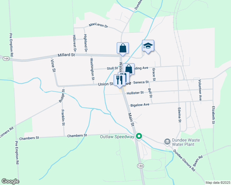 map of restaurants, bars, coffee shops, grocery stores, and more near 33 Main Street in Dundee