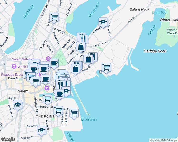 map of restaurants, bars, coffee shops, grocery stores, and more near 46-54 Turner Street in Salem