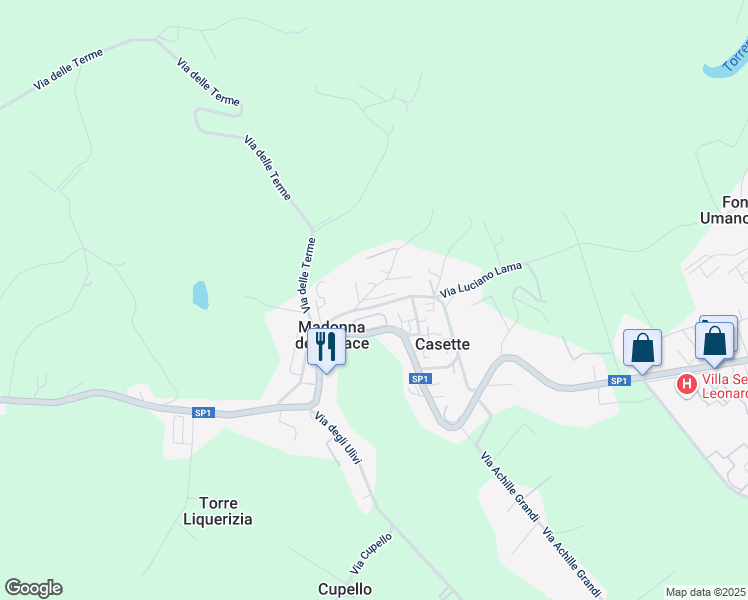 map of restaurants, bars, coffee shops, grocery stores, and more near 83 Viale Colle delle More in Madonna della Pace