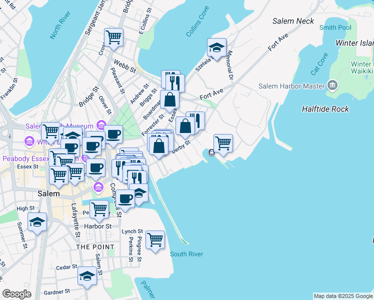 map of restaurants, bars, coffee shops, grocery stores, and more near 46-54 Turner Street in Salem
